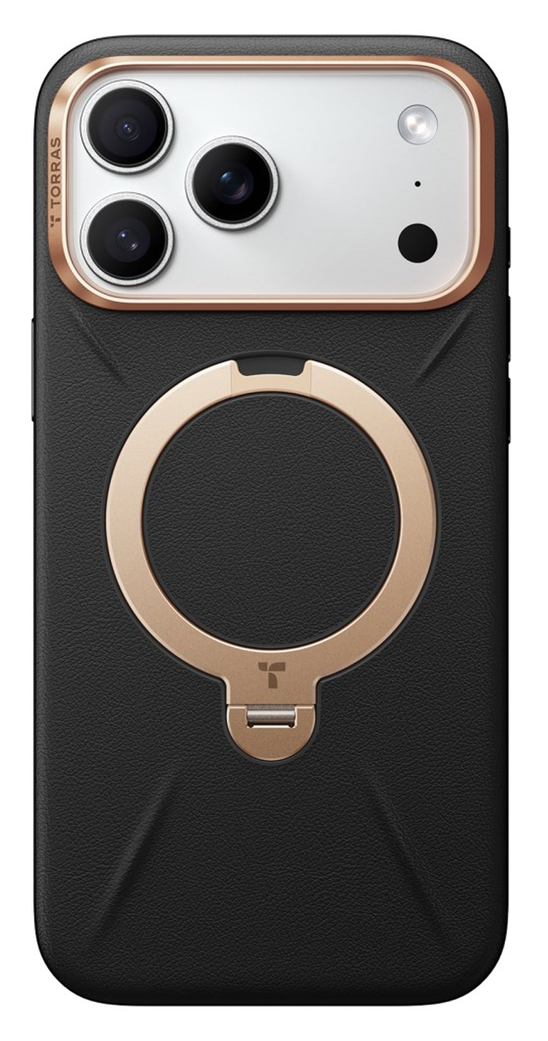 TORRAS Q Pro Leather iPhone 17 Pro Hoesje MagSafe 360° Kickstand Zwart afbeelding 2