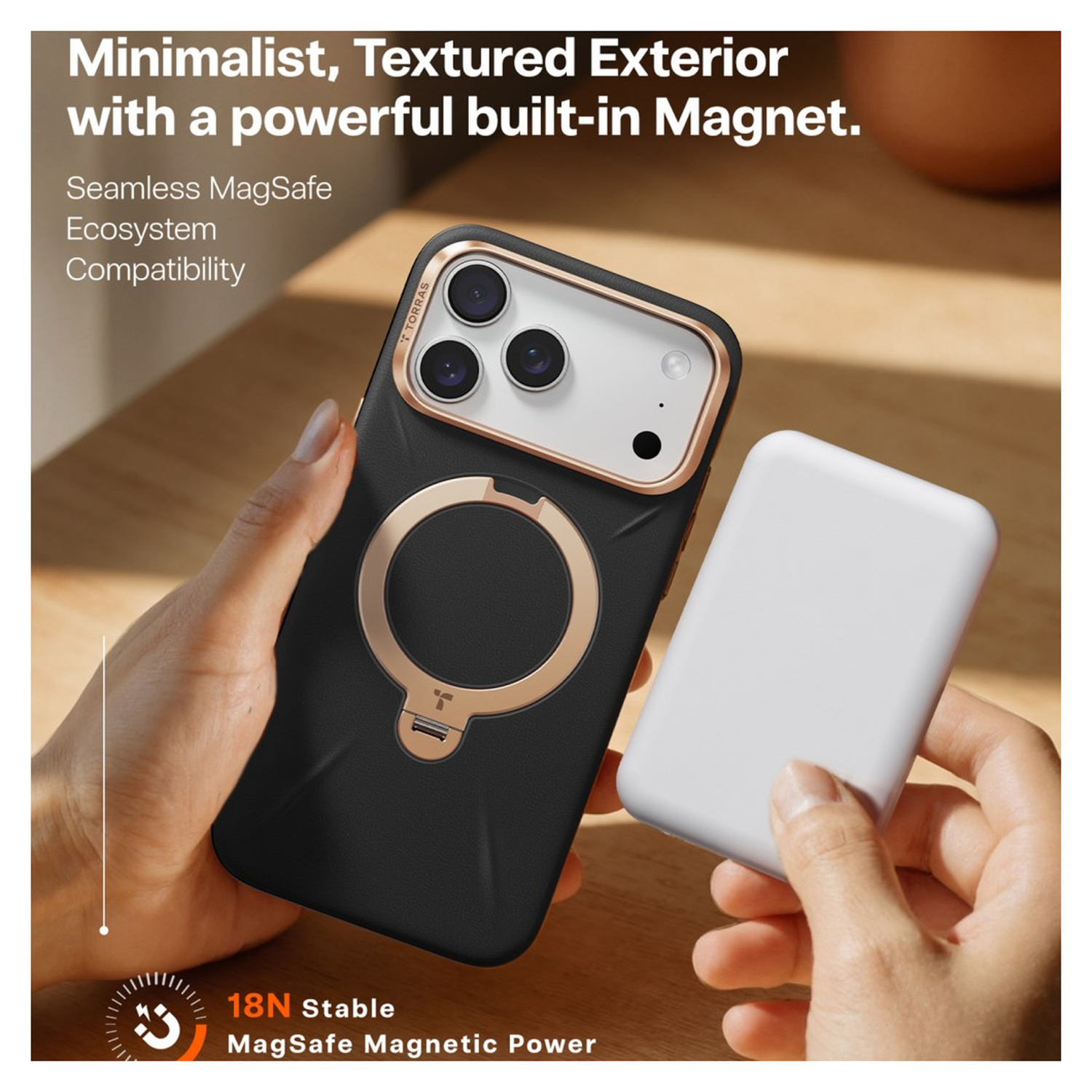 TORRAS Q Pro Leather iPhone 17 Pro Hoesje MagSafe 360° Kickstand Zwart afbeelding 5