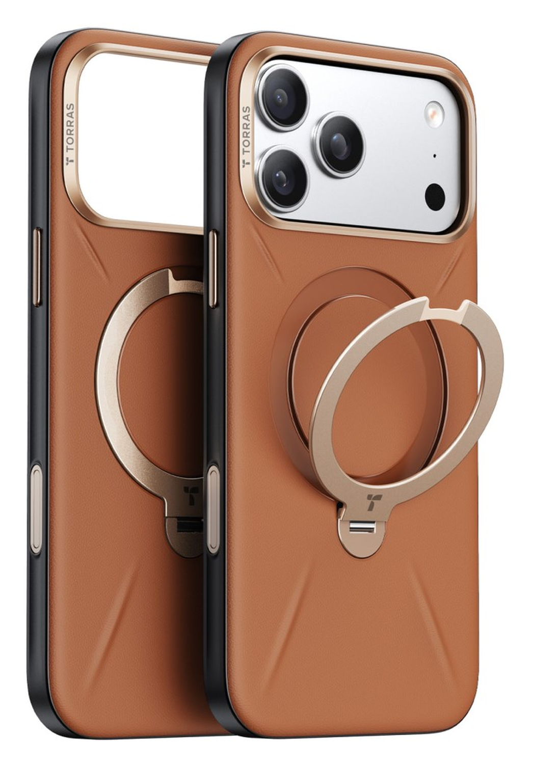 TORRAS Q Pro Leather iPhone 17 Pro Hoesje MagSafe 360° Kickstand Bruin afbeelding 8