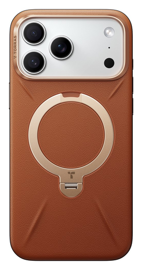 TORRAS Q Pro Leather iPhone 17 Pro Hoesje MagSafe 360° Kickstand Bruin afbeelding 2