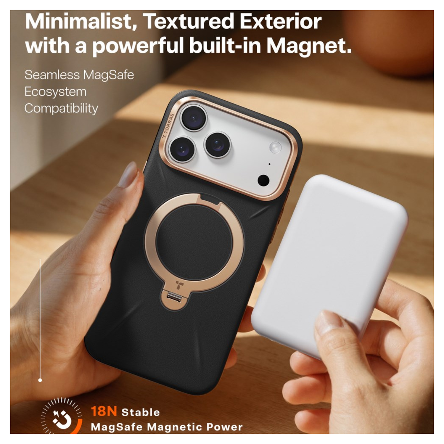 TORRAS Q Pro Leather iPhone 17 Pro Max Hoesje MagSafe 360° Kickstand Zwart afbeelding 7
