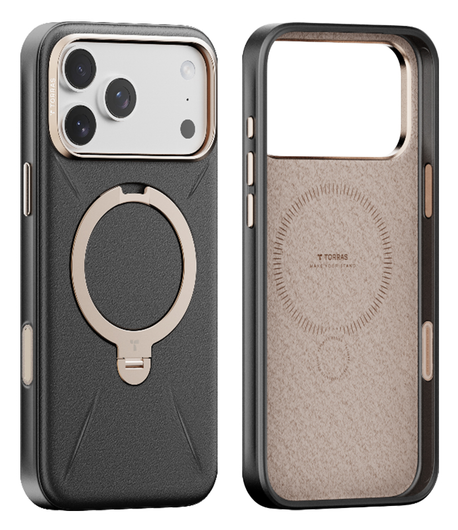 TORRAS Q Pro Leather iPhone 17 Pro Max Hoesje MagSafe 360° Kickstand Zwart afbeelding 1