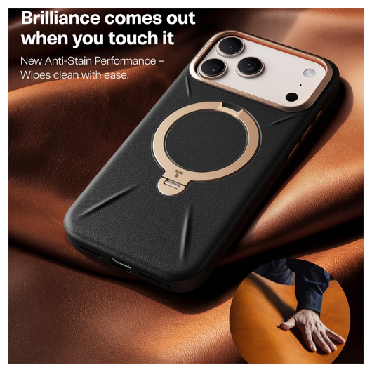 TORRAS Q Pro Leather iPhone 17 Pro Max Hoesje MagSafe 360° Kickstand Zwart afbeelding 6
