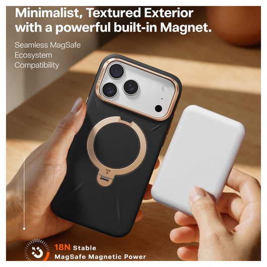 TORRAS Q Pro Leather iPhone 17 Pro Max Hoesje MagSafe 360° Kickstand Zwart afbeelding 7