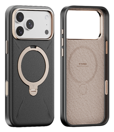 TORRAS Q Pro Leather iPhone 17 Pro Max Hoesje MagSafe 360° Kickstand Zwart