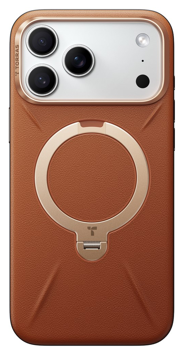 TORRAS Q Pro Leather iPhone 17 Pro Max Hoesje MagSafe 360° Kickstand Bruin afbeelding 2