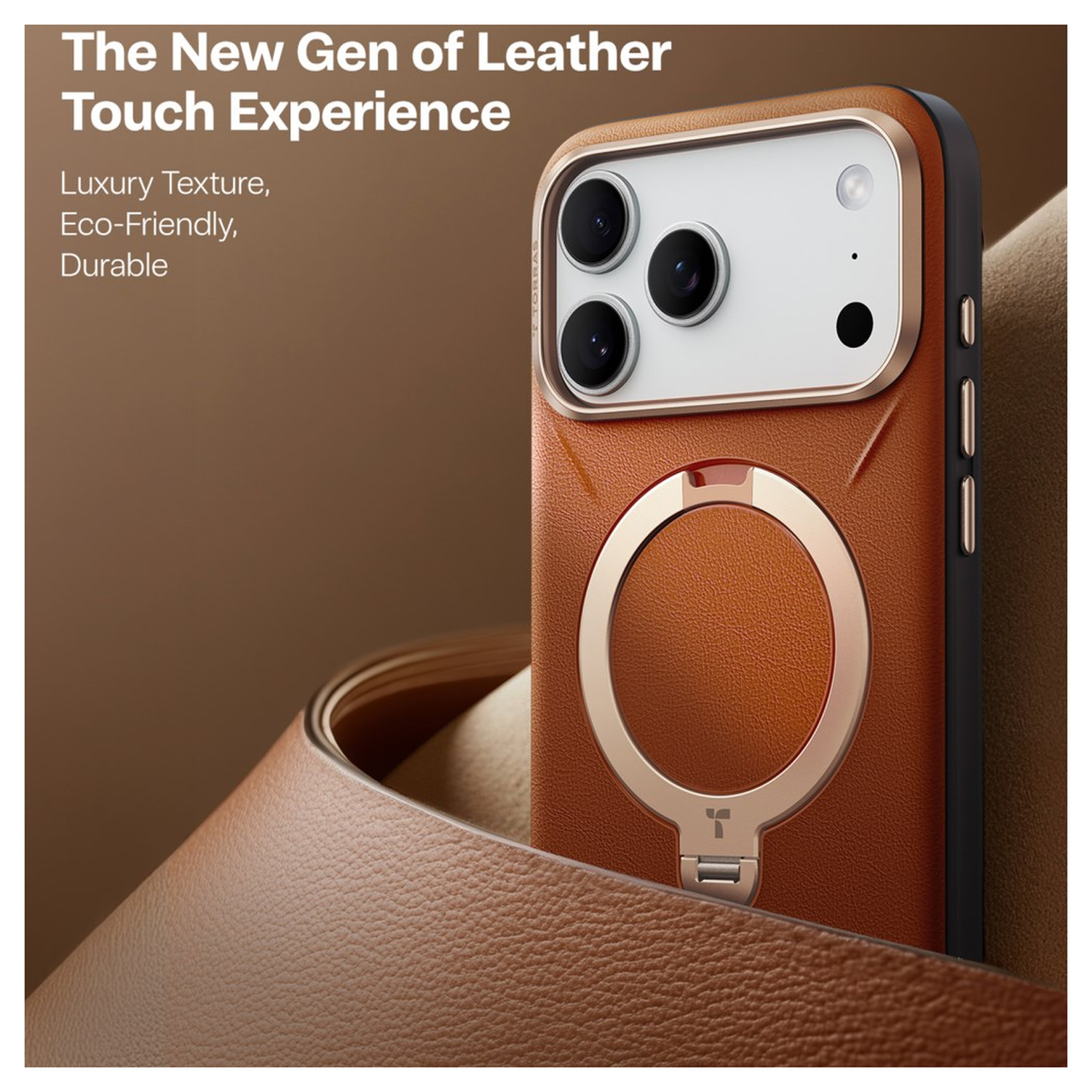 TORRAS Q Pro Leather iPhone 17 Pro Max Hoesje MagSafe 360° Kickstand Bruin afbeelding 3