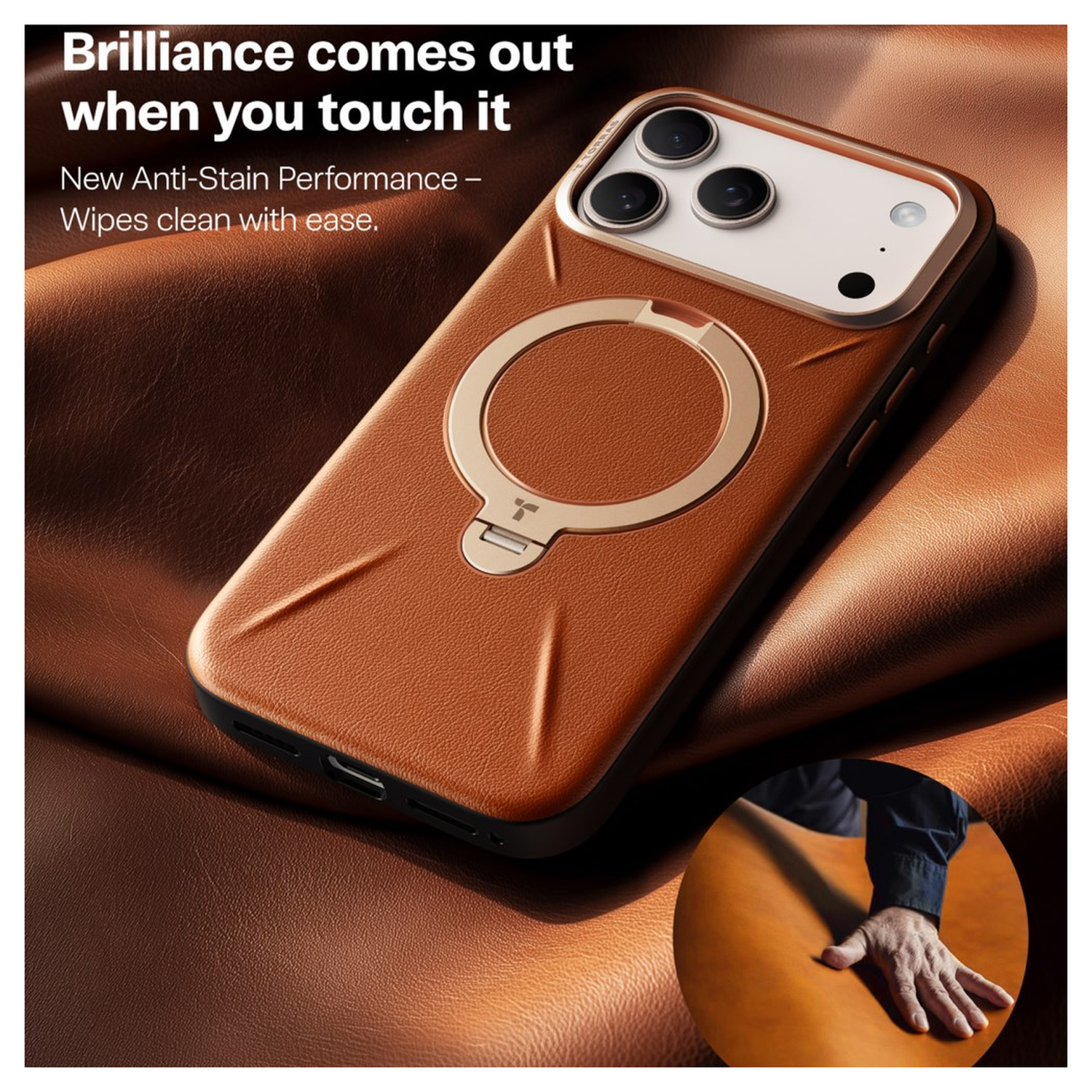 TORRAS Q Pro Leather iPhone 17 Pro Max Hoesje MagSafe 360° Kickstand Bruin afbeelding 6