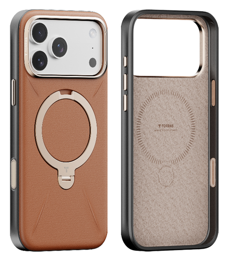 TORRAS Q Pro Leather iPhone 17 Pro Max Hoesje MagSafe 360° Kickstand Bruin afbeelding 1