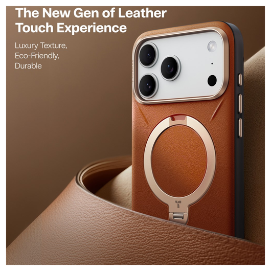 TORRAS Q Pro Leather iPhone 17 Pro Max Hoesje MagSafe 360° Kickstand Bruin afbeelding 3