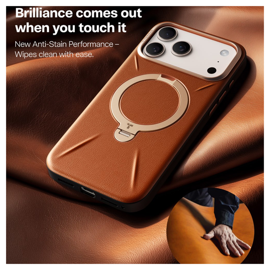 TORRAS Q Pro Leather iPhone 17 Pro Max Hoesje MagSafe 360° Kickstand Bruin afbeelding 6