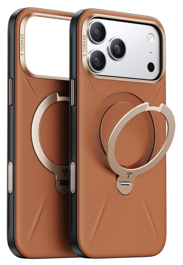 TORRAS Q Pro Leather iPhone 17 Pro Max Hoesje MagSafe 360° Kickstand Bruin afbeelding 8