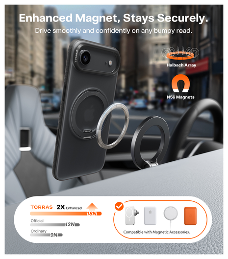 TORRAS O Fitness iPhone 17 Air Hoesje MagSafe 360° Kickstand Zwart afbeelding 3
