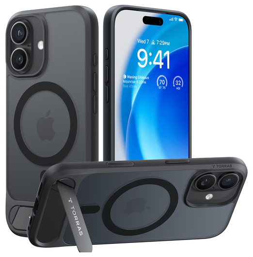 TORRAS Pstand iPhone 17 Hoesje MagSafe Kickstand Back Cover Zwart afbeelding 1