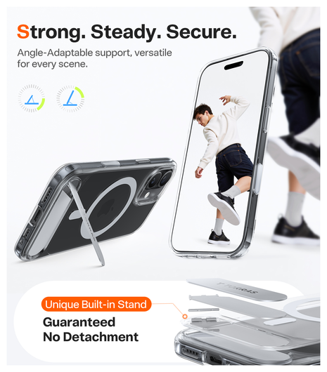 TORRAS Pstand iPhone 17 Hoesje MagSafe Kickstand Back Cover Transparant afbeelding 3