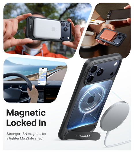TORRAS Pstand Apple iPhone 17 Pro Max Hoesje MagSafe met Kickstand Zwart afbeelding 4