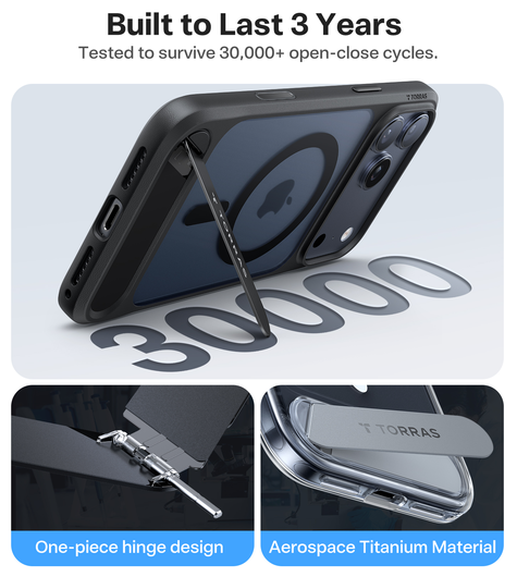 TORRAS Pstand Apple iPhone 17 Pro Max Hoesje MagSafe met Kickstand Zwart afbeelding 6