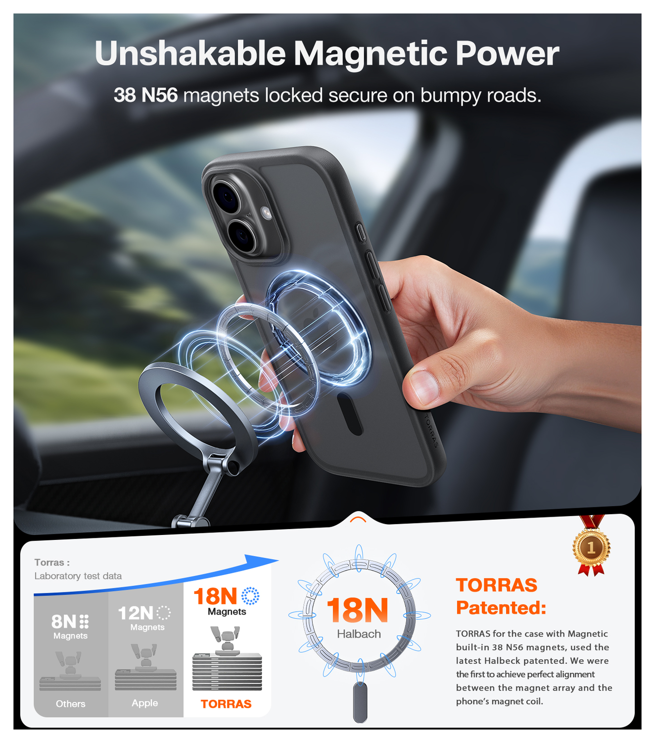 TORRAS Guardian Magnetic iPhone 17 Hoesje MagSafe Back Cover Zwart afbeelding 3