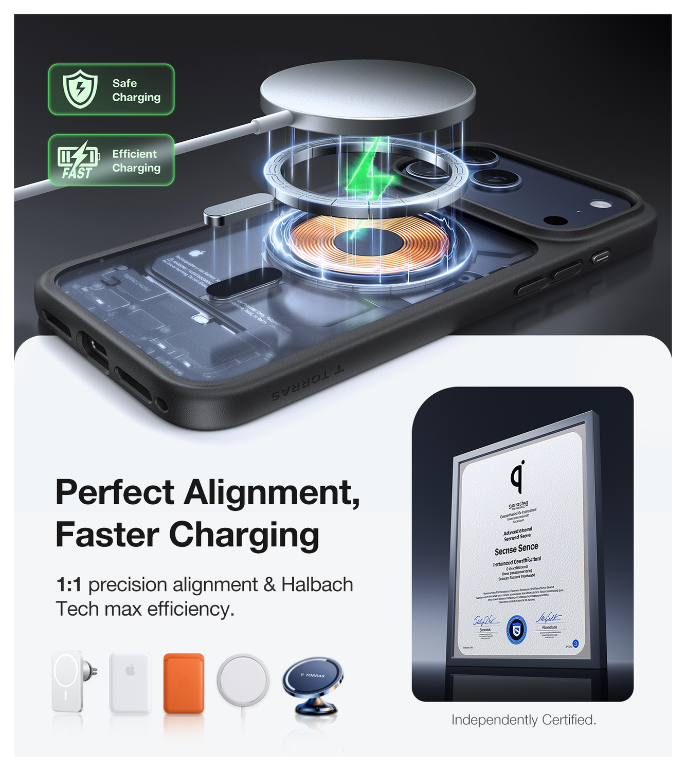 TORRAS Guardian Magnetic iPhone 17 Pro Hoesje MagSafe Back Cover Zwart afbeelding 8
