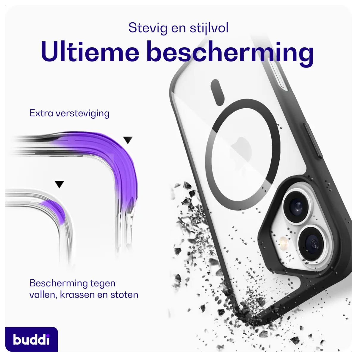 Buddi Hybrid Apple iPhone 17 Hoesje MagSafe Back Cover Transparant Zwart afbeelding 2