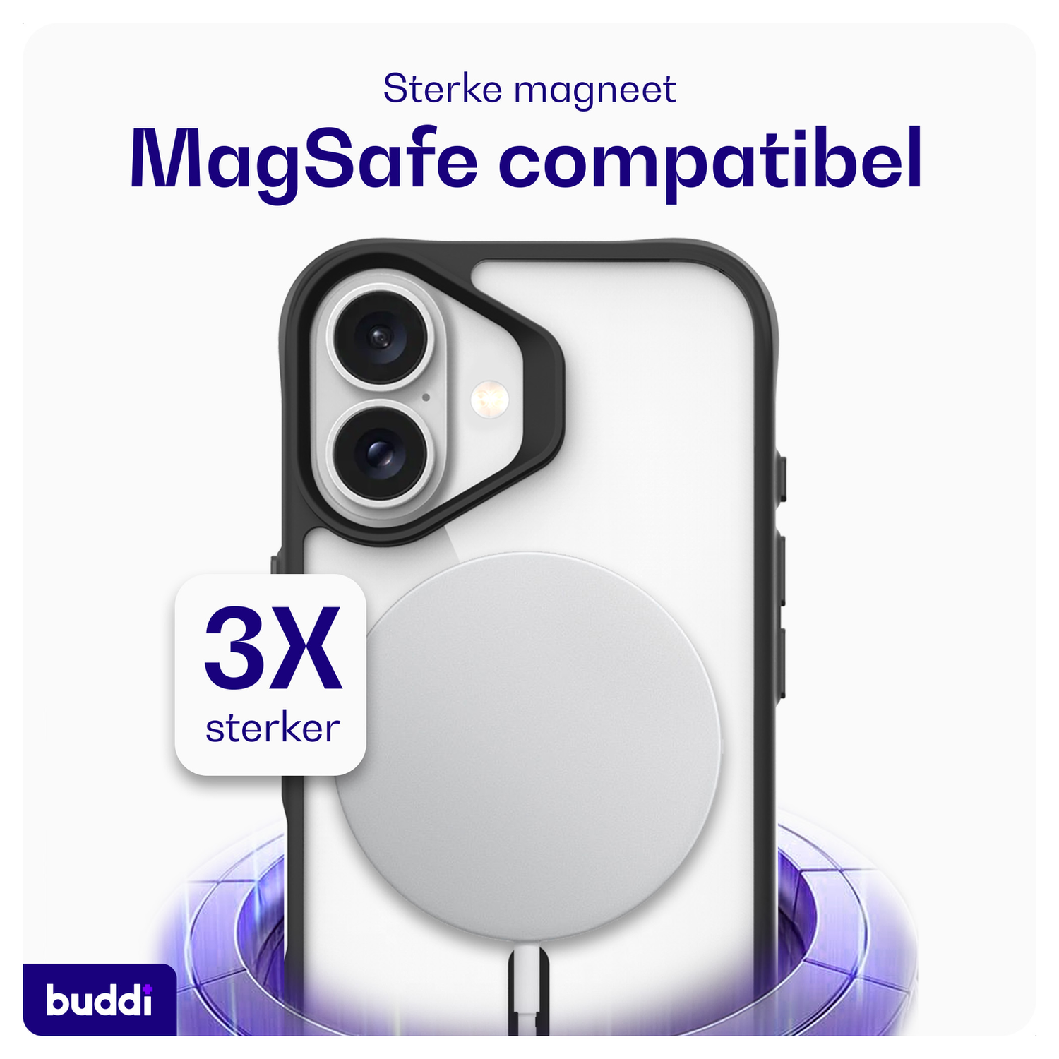 Buddi Hybrid Apple iPhone 17 Hoesje MagSafe Back Cover Transparant Zwart afbeelding 3