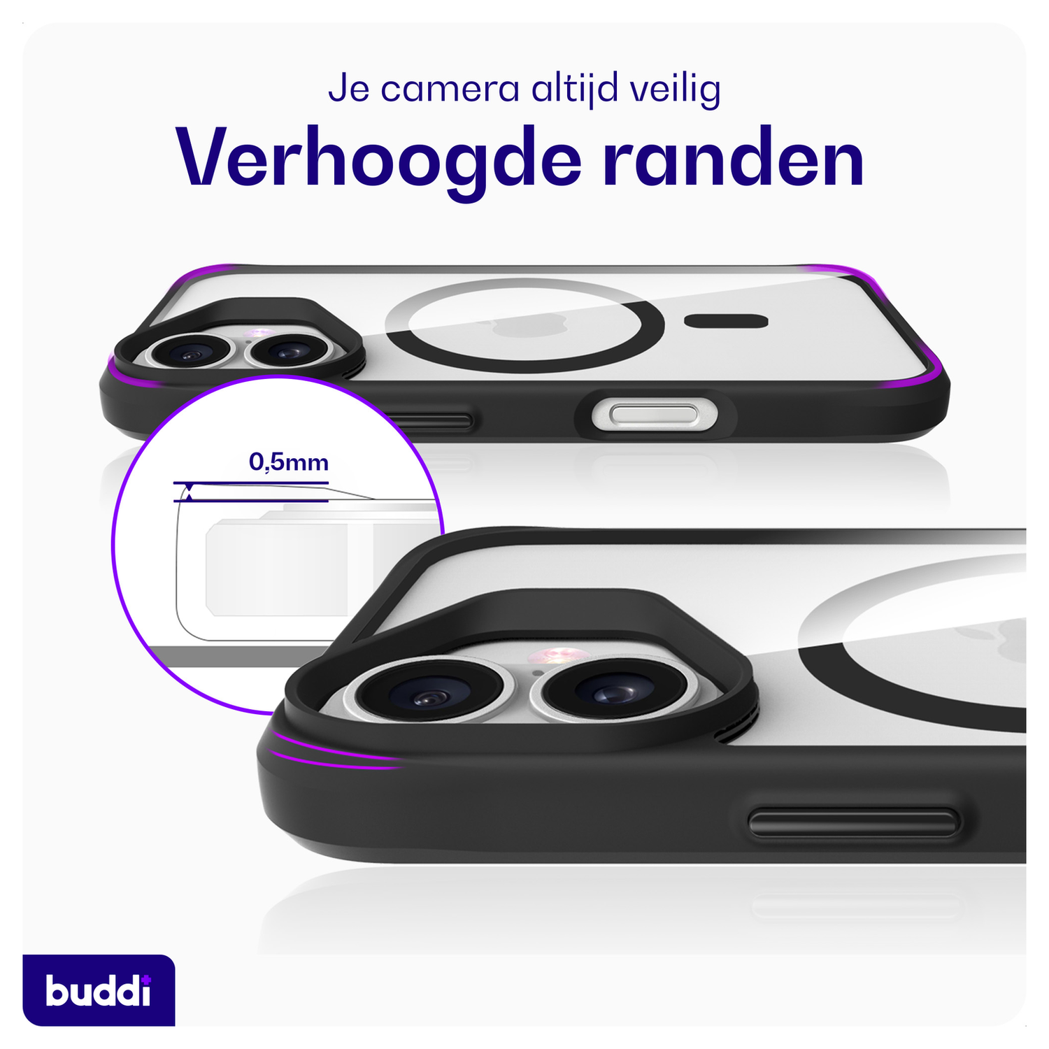 Buddi Hybrid Apple iPhone 17 Hoesje MagSafe Back Cover Transparant Zwart afbeelding 5