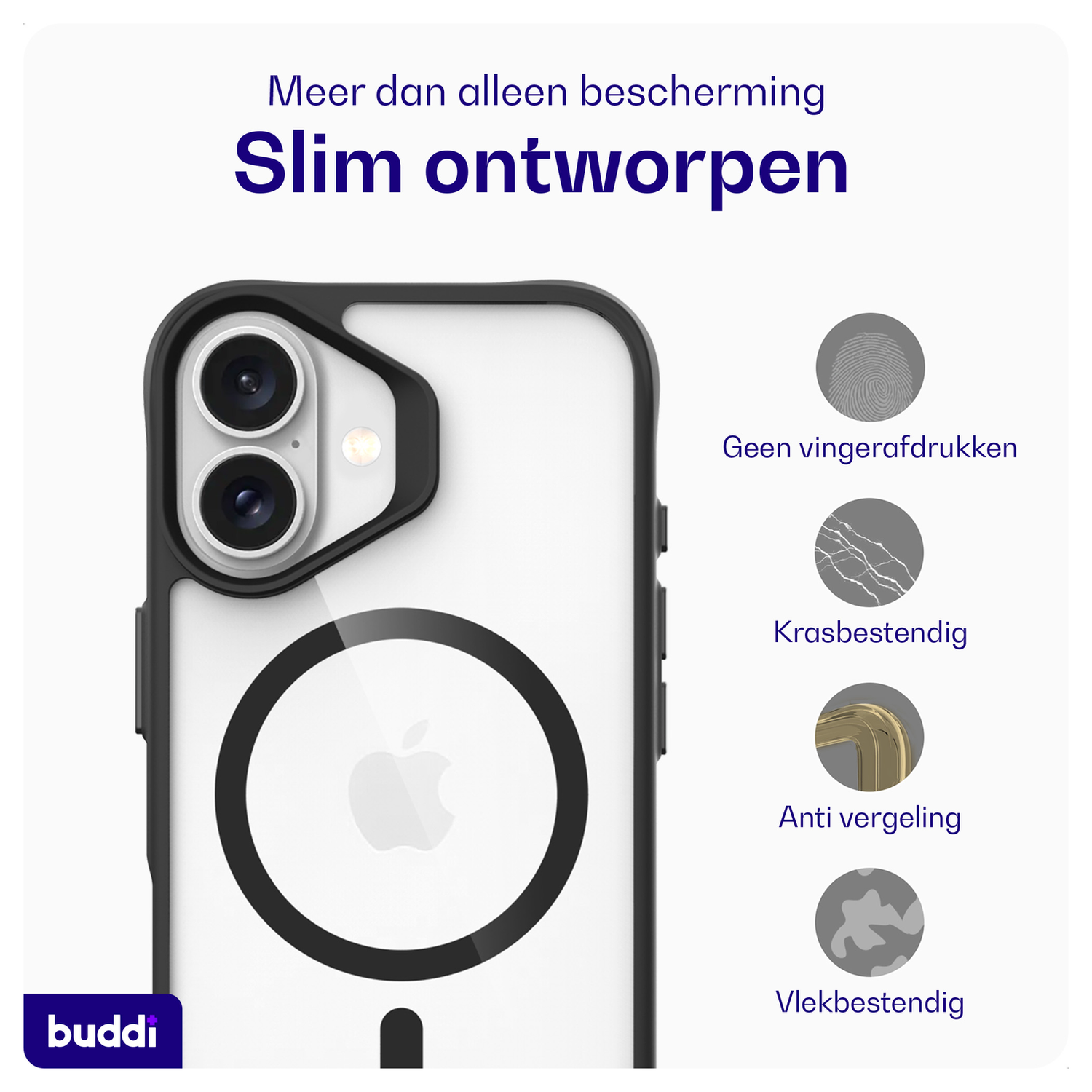 Buddi Hybrid Apple iPhone 17 Hoesje MagSafe Back Cover Transparant Zwart afbeelding 6