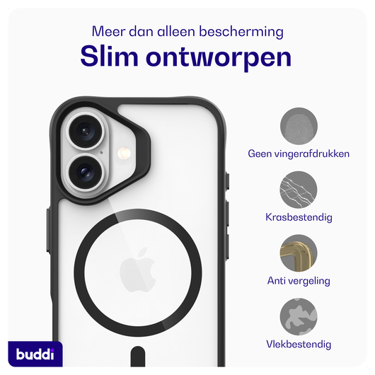 Buddi Hybrid Apple iPhone 17 Hoesje MagSafe Back Cover Transparant Zwart afbeelding 6
