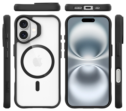 Buddi Hybrid Apple iPhone 17 Hoesje MagSafe Back Cover Transparant Zwart afbeelding 9