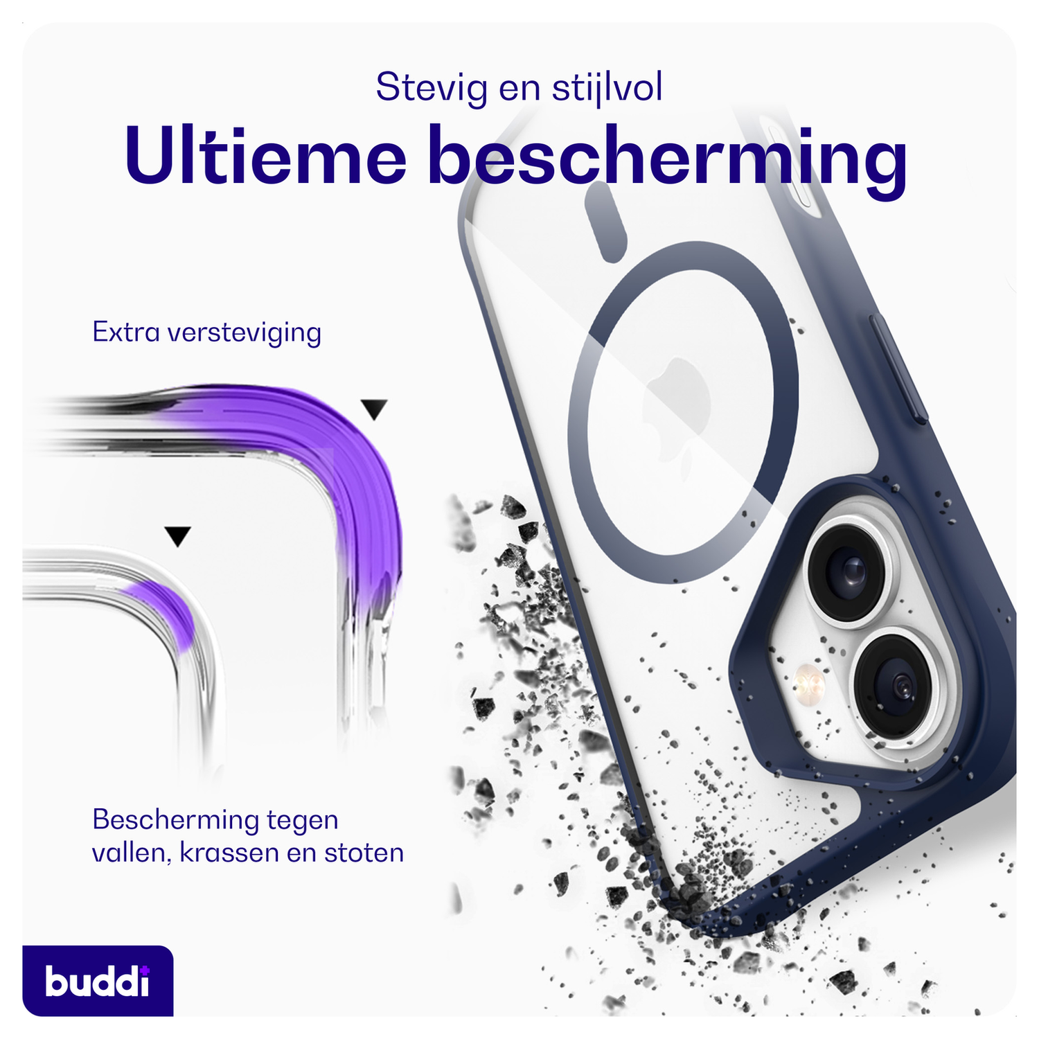 Buddi Hybrid Apple iPhone 17 Hoesje MagSafe Back Cover Transparant Blauw afbeelding 2