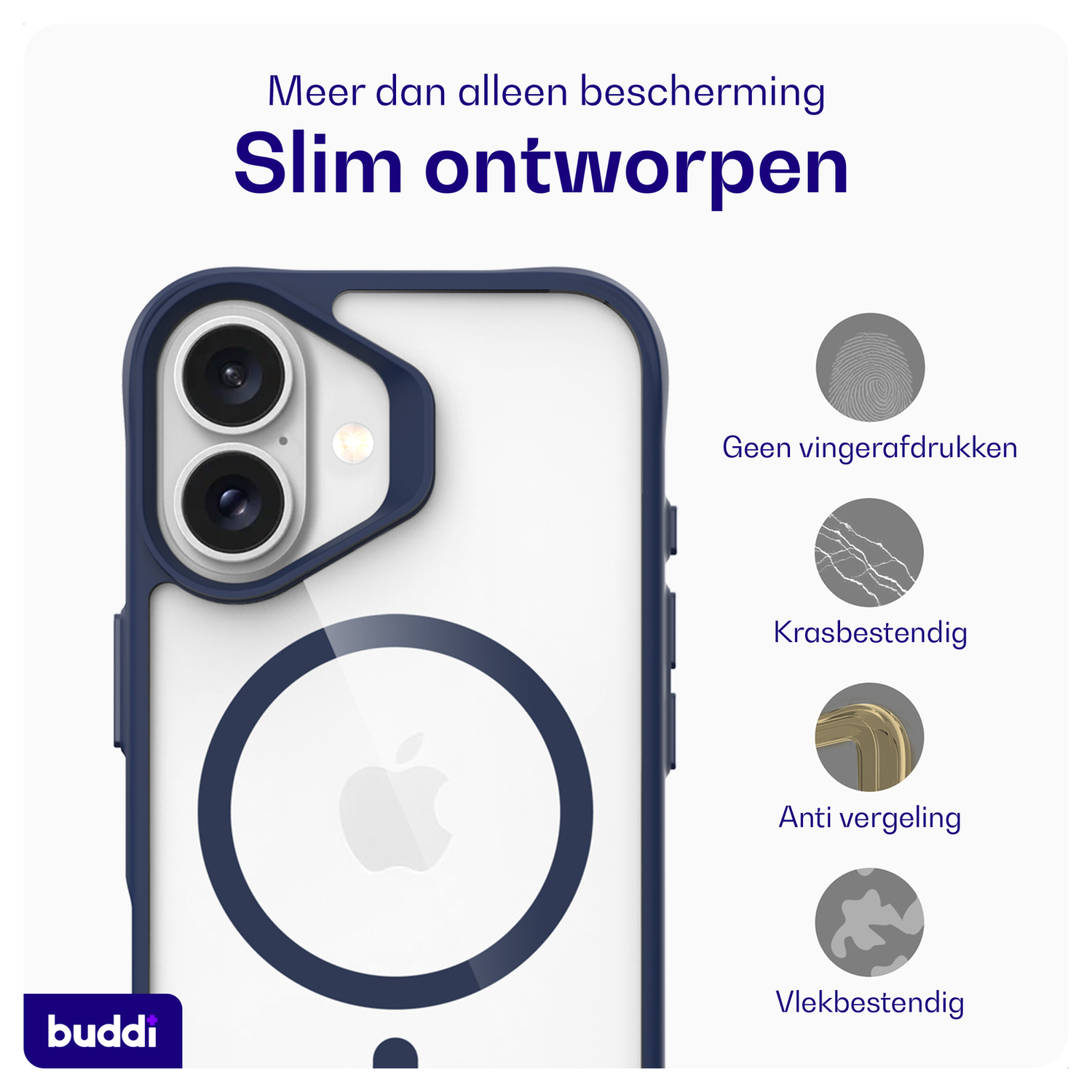 Buddi Hybrid Apple iPhone 17 Hoesje MagSafe Back Cover Transparant Blauw afbeelding 6