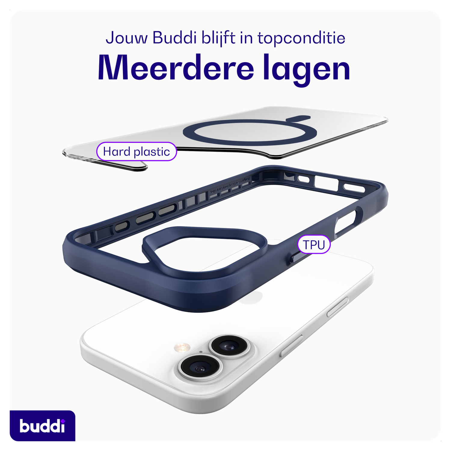 Buddi Hybrid Apple iPhone 17 Hoesje MagSafe Back Cover Transparant Blauw afbeelding 7
