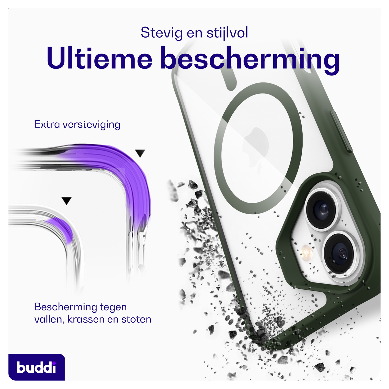 Buddi Hybrid Apple iPhone 17 Hoesje MagSafe Back Cover Transparant Groen afbeelding 2