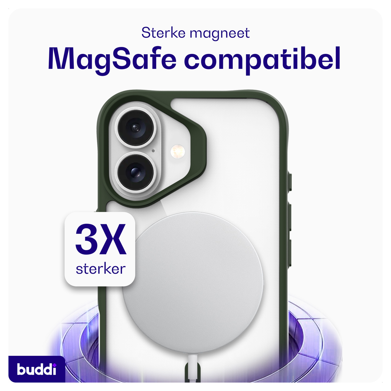 Buddi Hybrid Apple iPhone 17 Hoesje MagSafe Back Cover Transparant Groen afbeelding 3