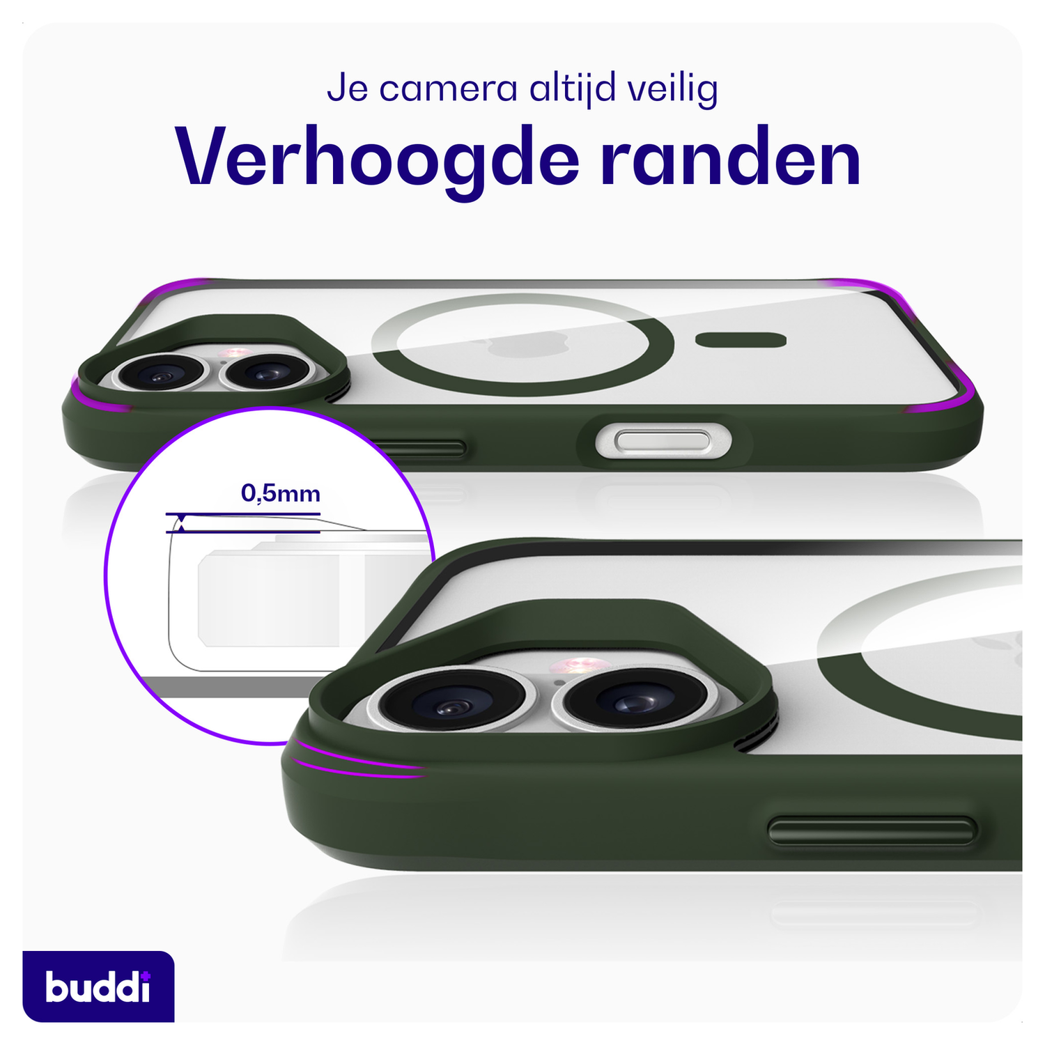 Buddi Hybrid Apple iPhone 17 Hoesje MagSafe Back Cover Transparant Groen afbeelding 5