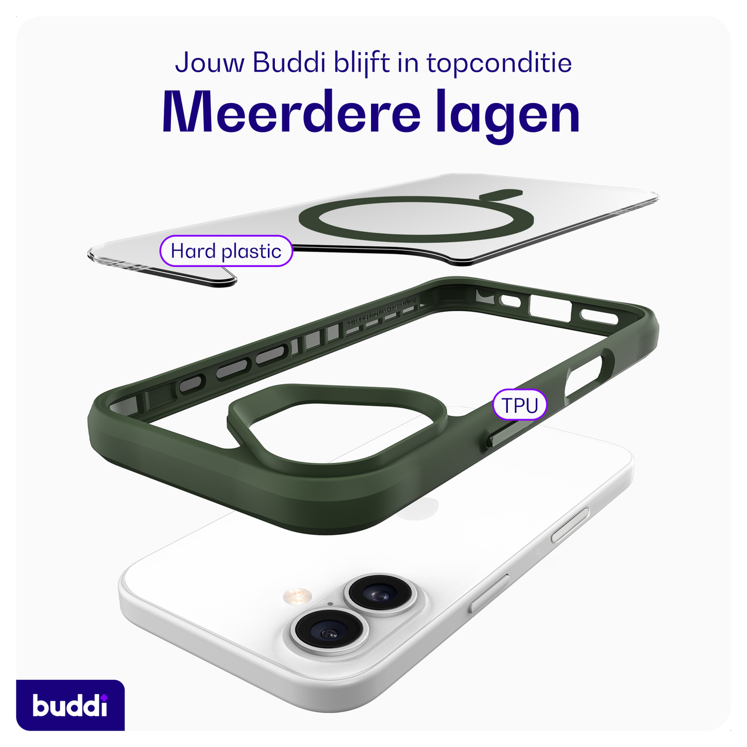 Buddi Hybrid Apple iPhone 17 Hoesje MagSafe Back Cover Transparant Groen afbeelding 7