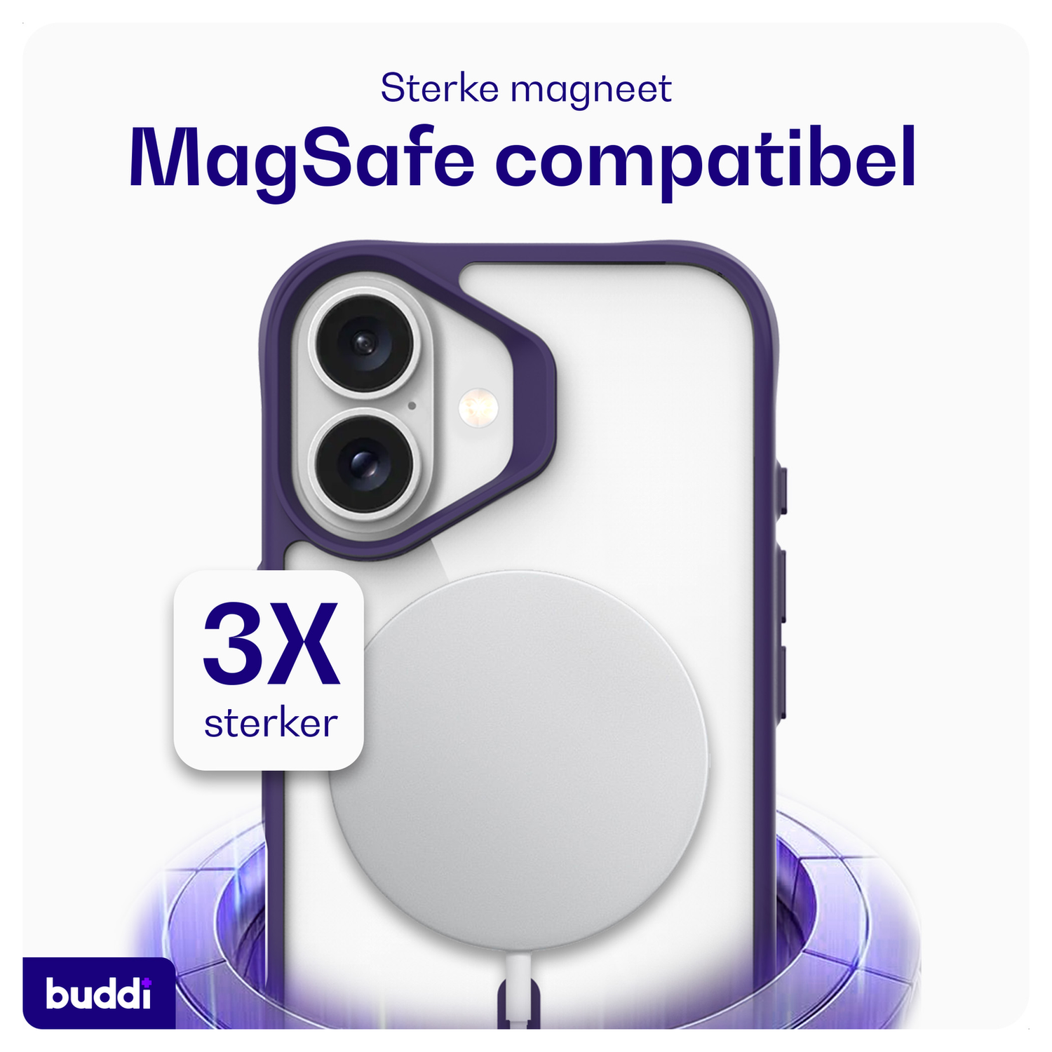 Buddi Hybrid Apple iPhone 17 Hoesje MagSafe Back Cover Transparant Paars afbeelding 3