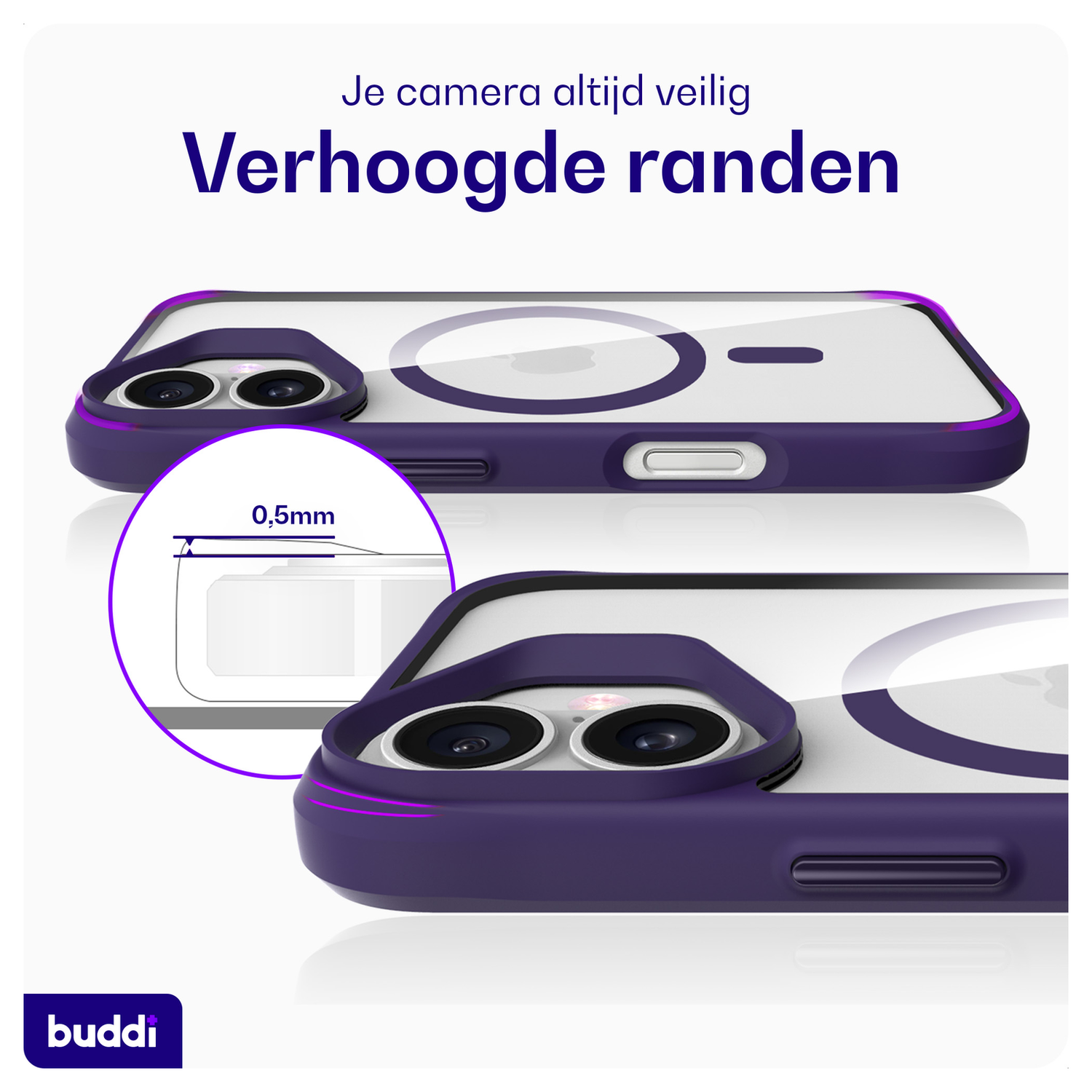 Buddi Hybrid Apple iPhone 17 Hoesje MagSafe Back Cover Transparant Paars afbeelding 5