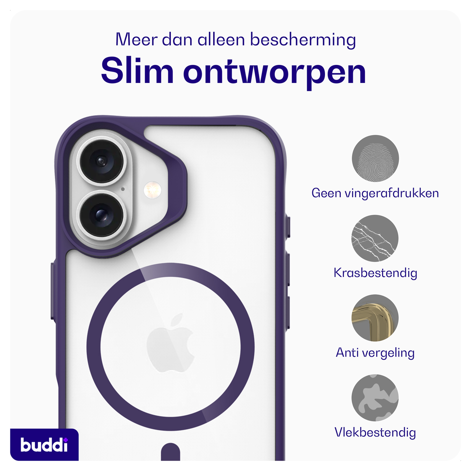 Buddi Hybrid Apple iPhone 17 Hoesje MagSafe Back Cover Transparant Paars afbeelding 6