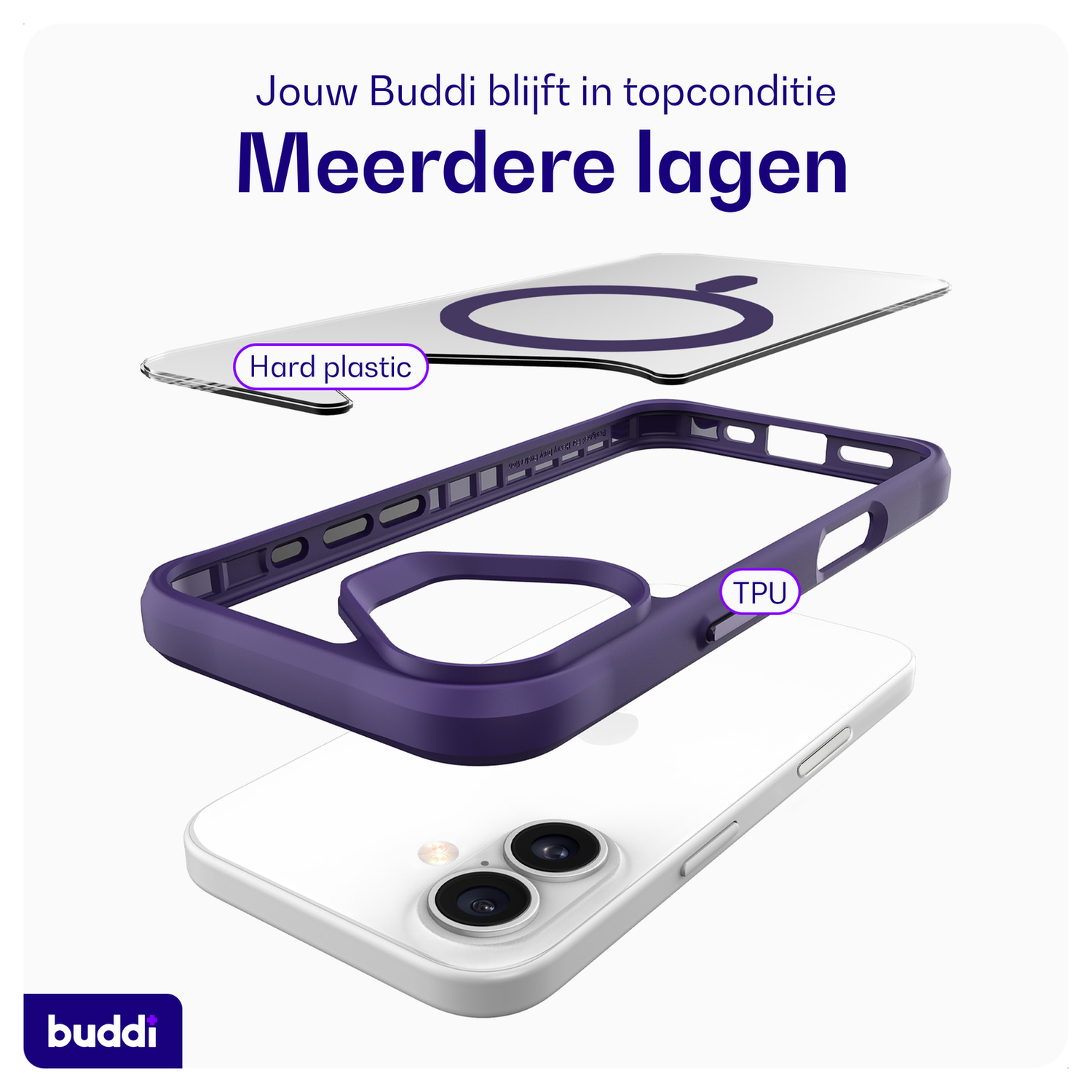 Buddi Hybrid Apple iPhone 17 Hoesje MagSafe Back Cover Transparant Paars afbeelding 7
