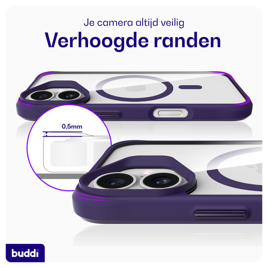 Buddi Hybrid Apple iPhone 17 Hoesje MagSafe Back Cover Transparant Paars afbeelding 5