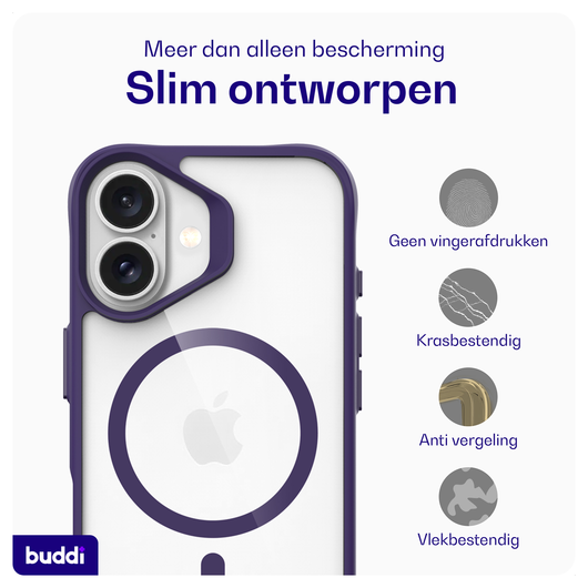 Buddi Hybrid Apple iPhone 17 Hoesje MagSafe Back Cover Transparant Paars afbeelding 6