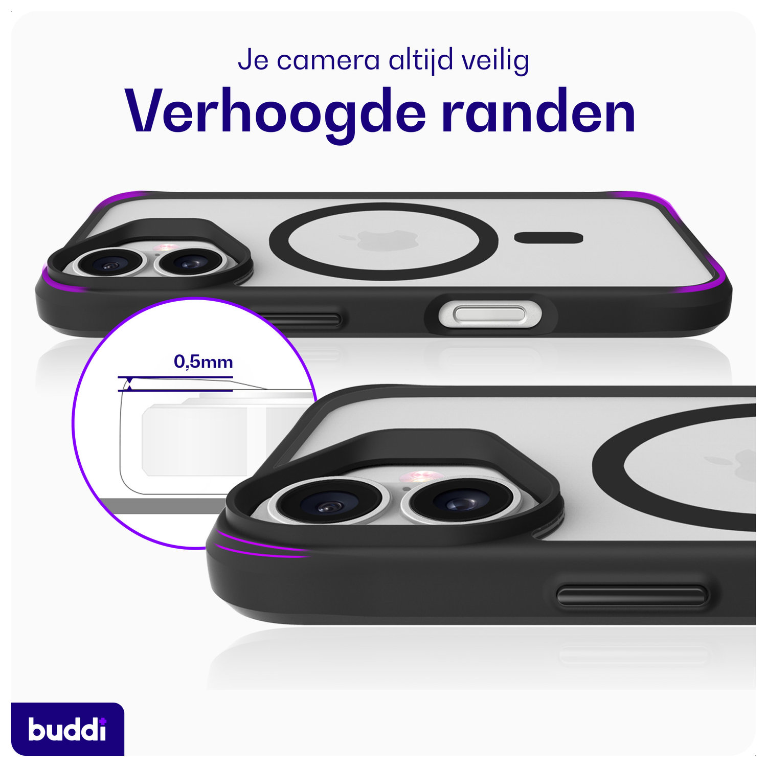 Buddi Hybrid Apple iPhone 17 Hoesje MagSafe Back Cover Matte Zwart afbeelding 5