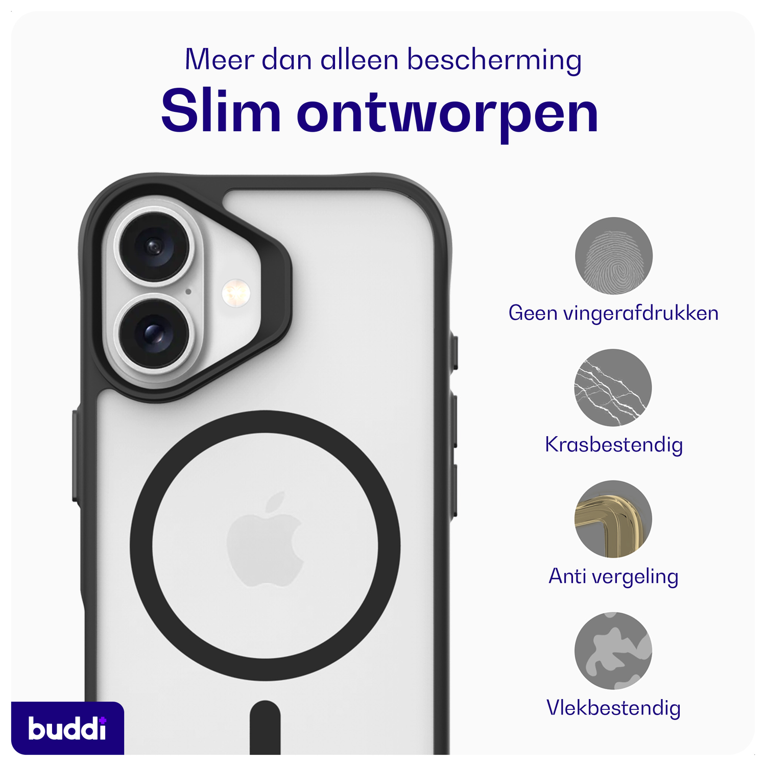 Buddi Hybrid Apple iPhone 17 Hoesje MagSafe Back Cover Matte Zwart afbeelding 6