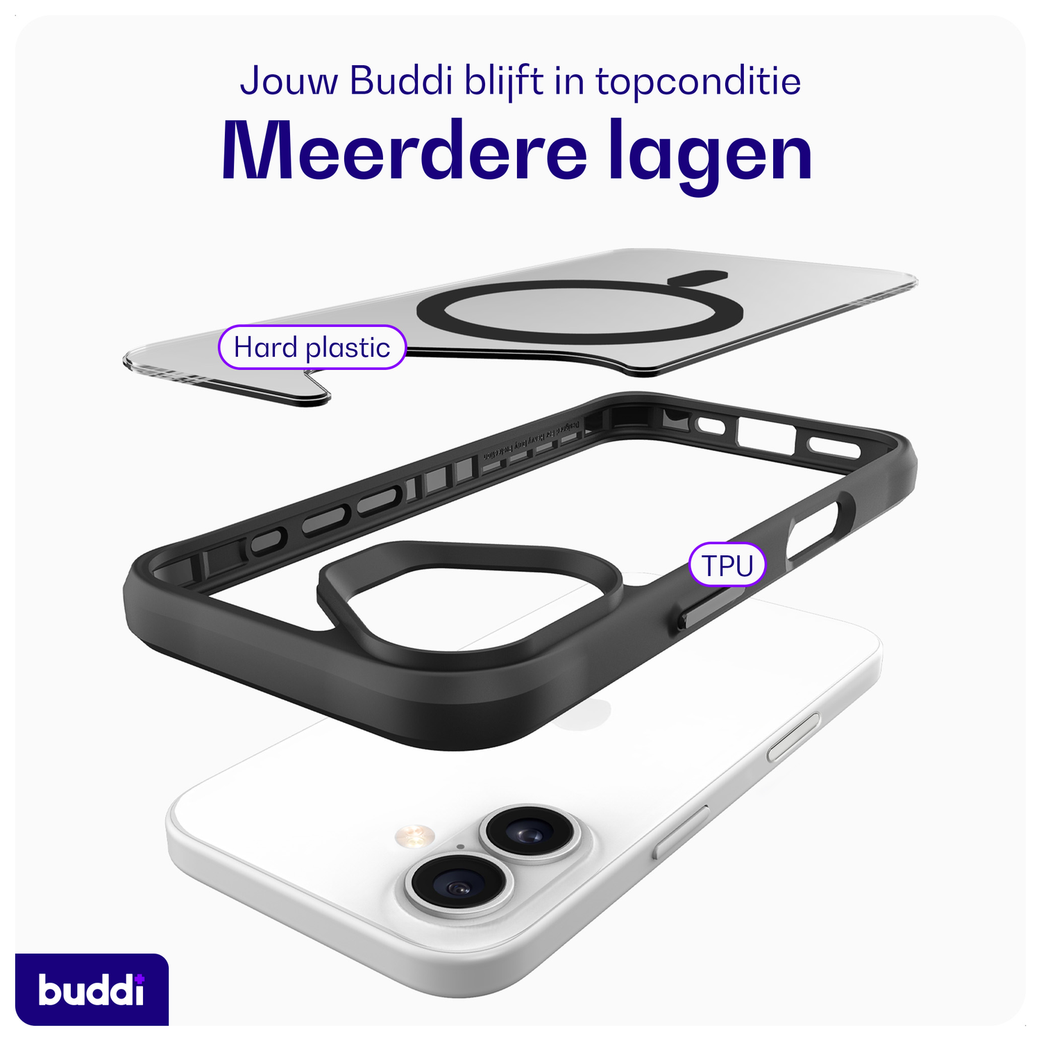 Buddi Hybrid Apple iPhone 17 Hoesje MagSafe Back Cover Matte Zwart afbeelding 7