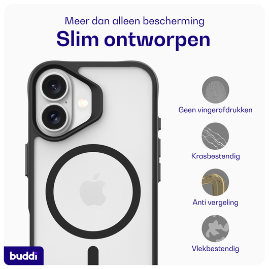 Buddi Hybrid Apple iPhone 17 Hoesje MagSafe Back Cover Matte Zwart afbeelding 6