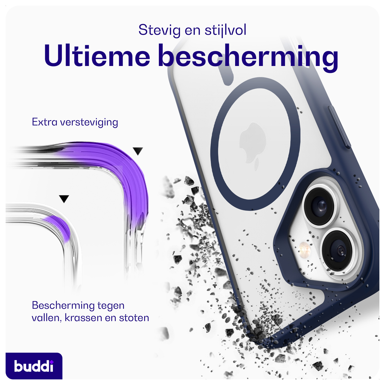 Buddi Hybrid Apple iPhone 17 Hoesje MagSafe Back Cover Matte Blauw afbeelding 2