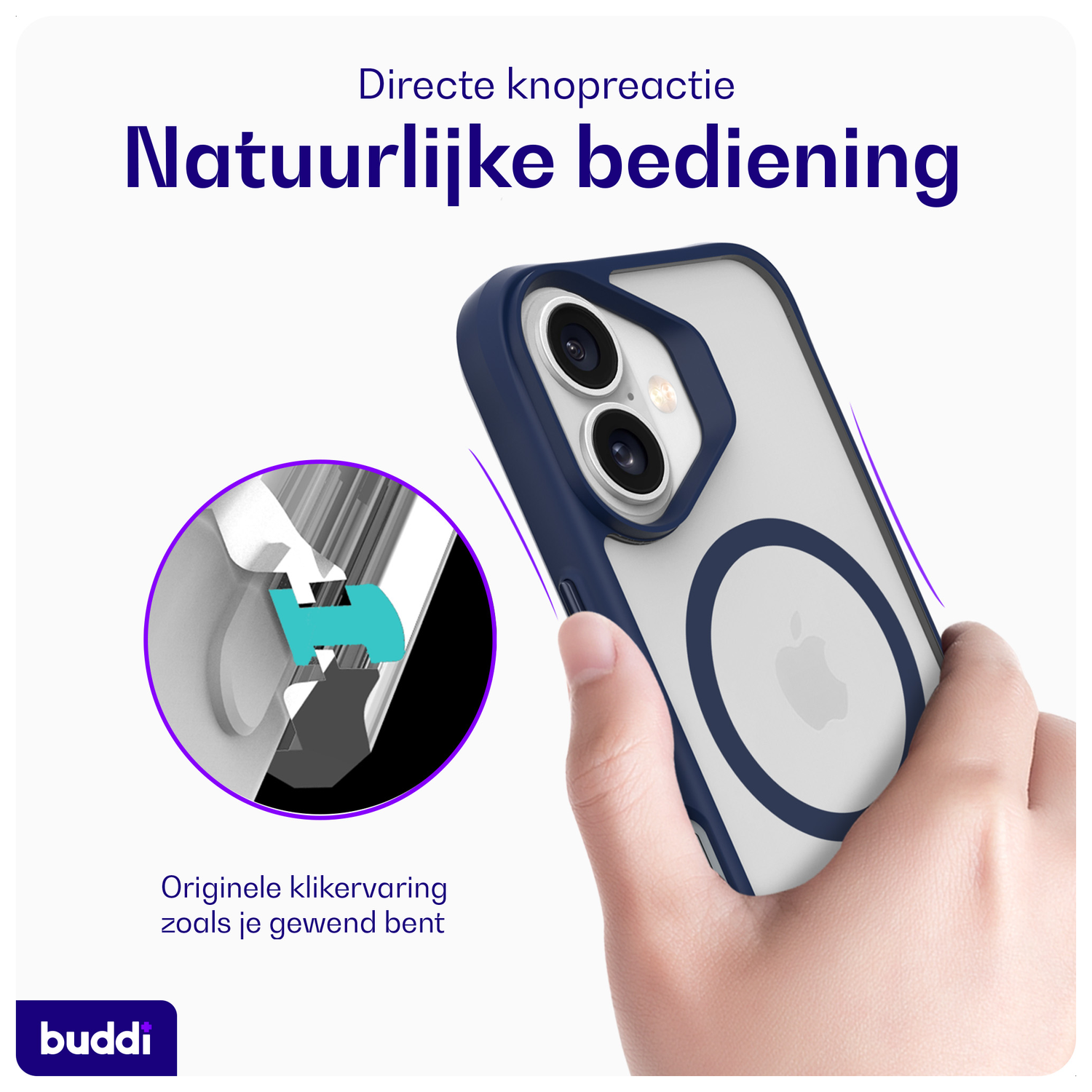 Buddi Hybrid Apple iPhone 17 Hoesje MagSafe Back Cover Matte Blauw afbeelding 5
