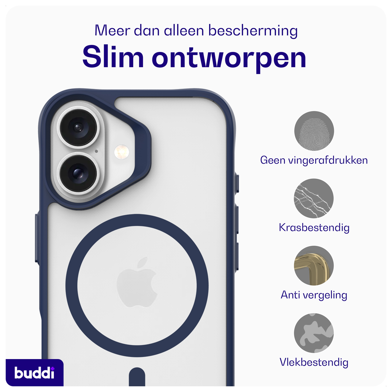 Buddi Hybrid Apple iPhone 17 Hoesje MagSafe Back Cover Matte Blauw afbeelding 6
