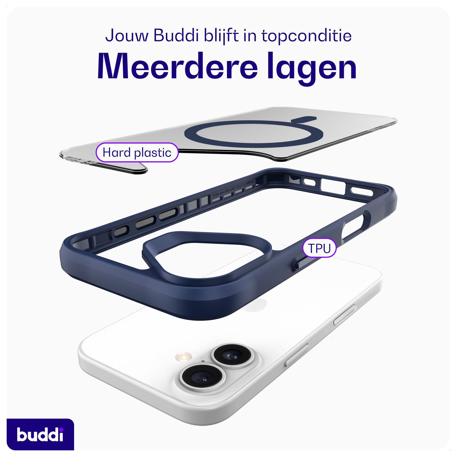 Buddi Hybrid Apple iPhone 17 Hoesje MagSafe Back Cover Matte Blauw afbeelding 7